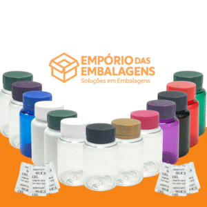Kit Pote Cápsula PET 100ml Tampa Rosca Lacre Inviolável e Sachês de Sílica – 100 Unidades
